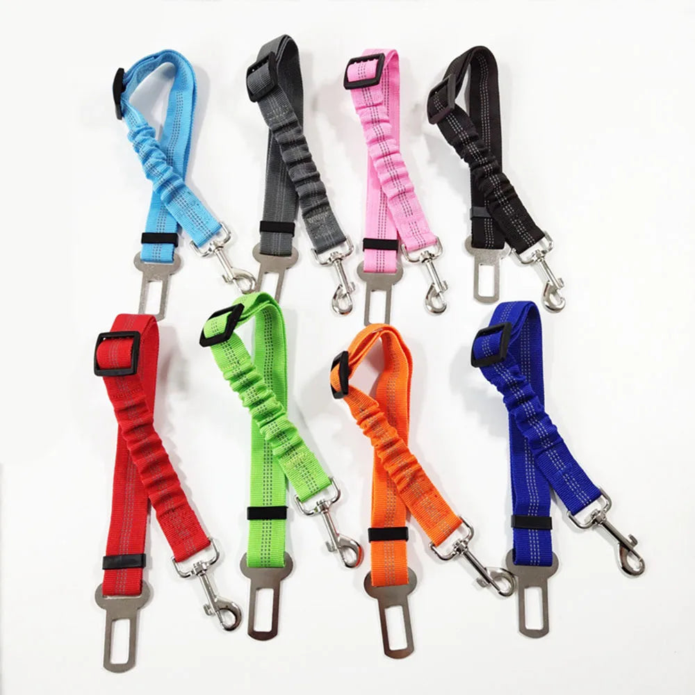 Adjustable Reflective Dog Car Seat Belt – Cushioned Elastic Travel Harness