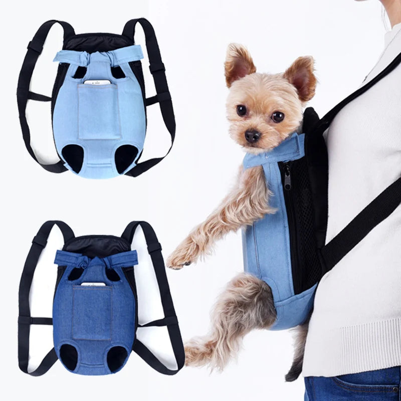 Denim Pet Backpack Carrier – Travel Bag for Small Dogs & Cats