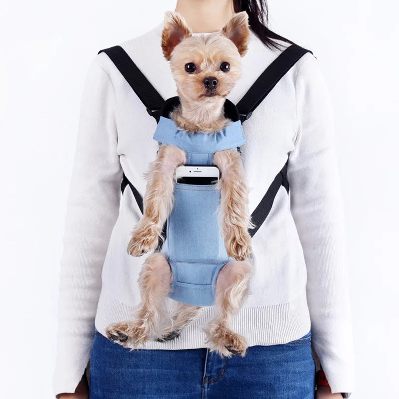 Denim Pet Backpack Carrier – Travel Bag for Small Dogs & Cats