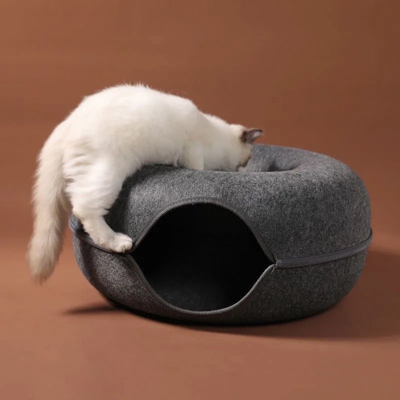 Donut Cat Tunnel Bed – Felt Cat House & Interactive Toy for Kittens