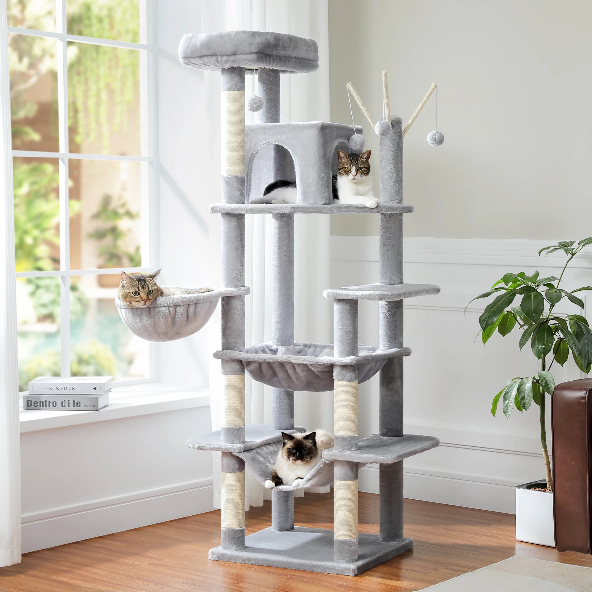 Large Indoor Cat Tree with XL Hammock & Scratching Posts