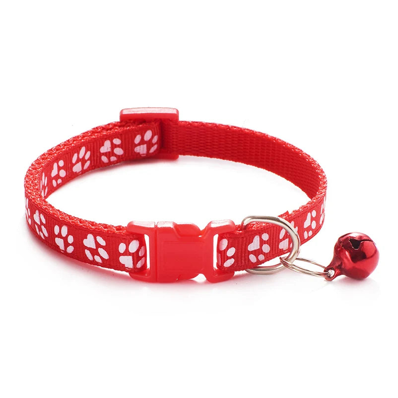 Printed Cat Collar with Bell – Adjustable Multi-Color Pet Necklace for Cats & Small Dogs