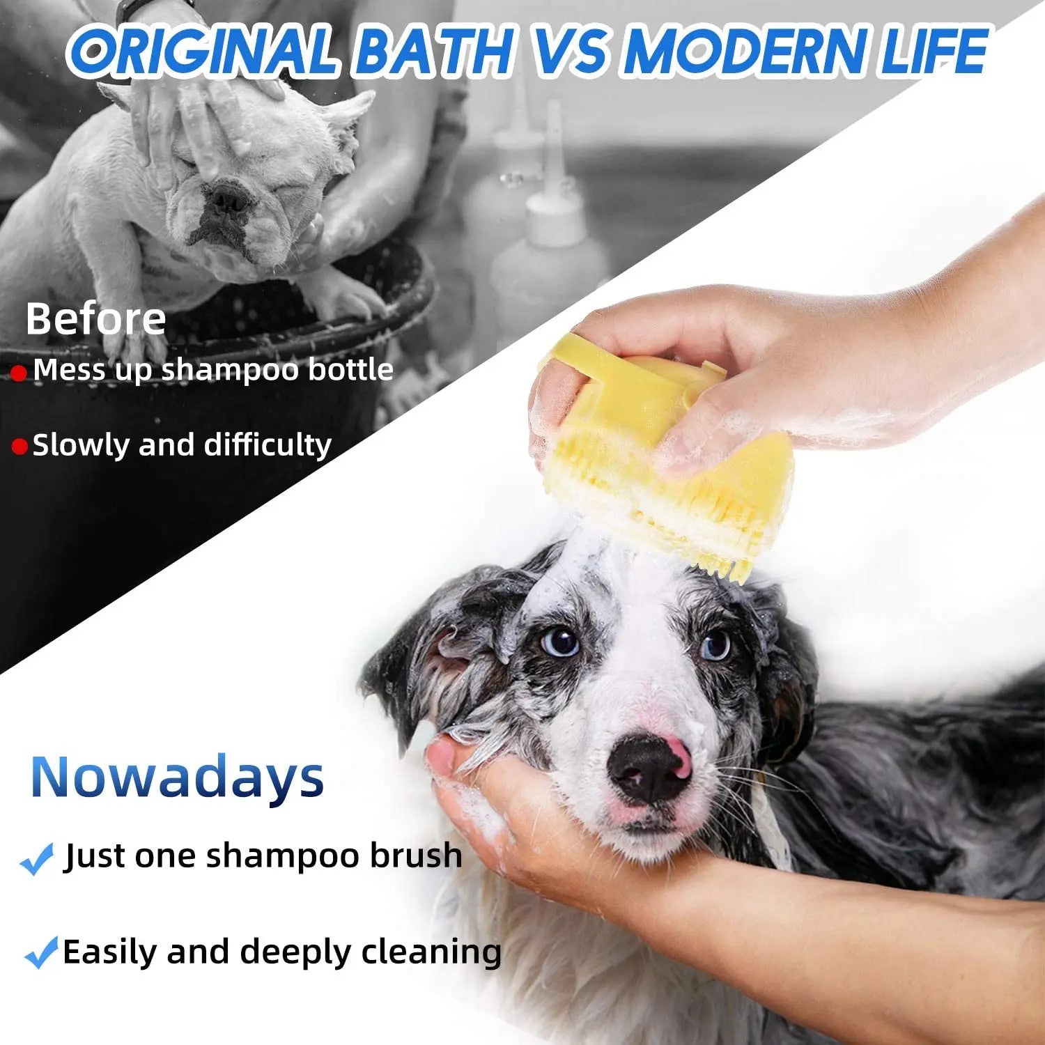 Pet Bath Shampoo Brush – Soft Silicone Grooming Scrubber for Dogs & Cats