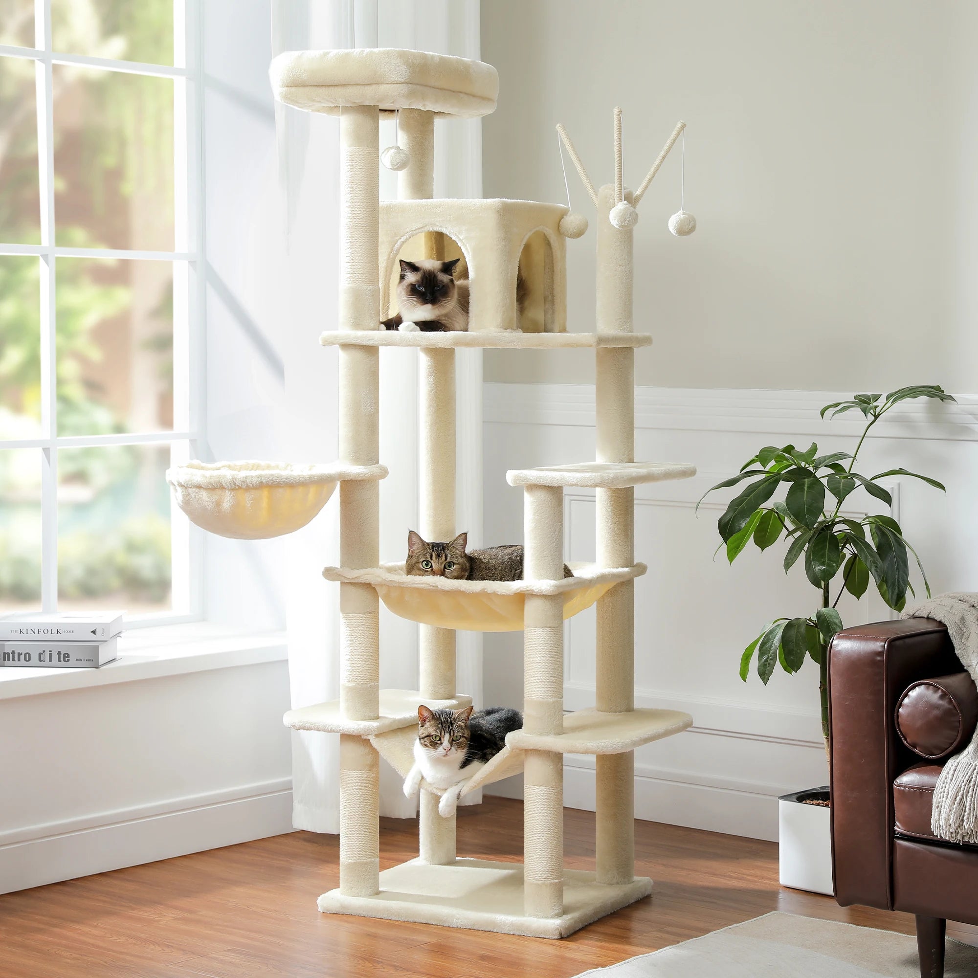 Large Indoor Cat Tree with XL Hammock & Scratching Posts