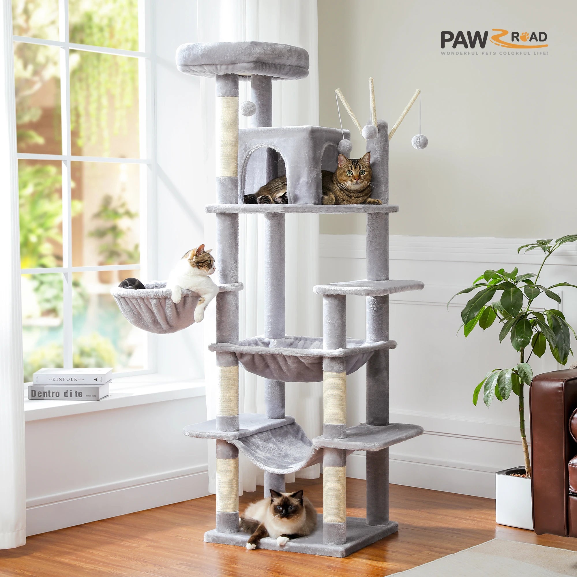Large Indoor Cat Tree with XL Hammock & Scratching Posts