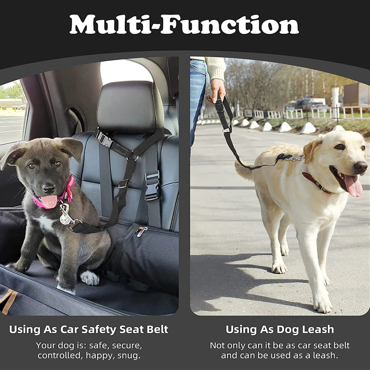 Adjustable Pet Car Seat Belt – Dog & Cat Safety Restraint for Headrest