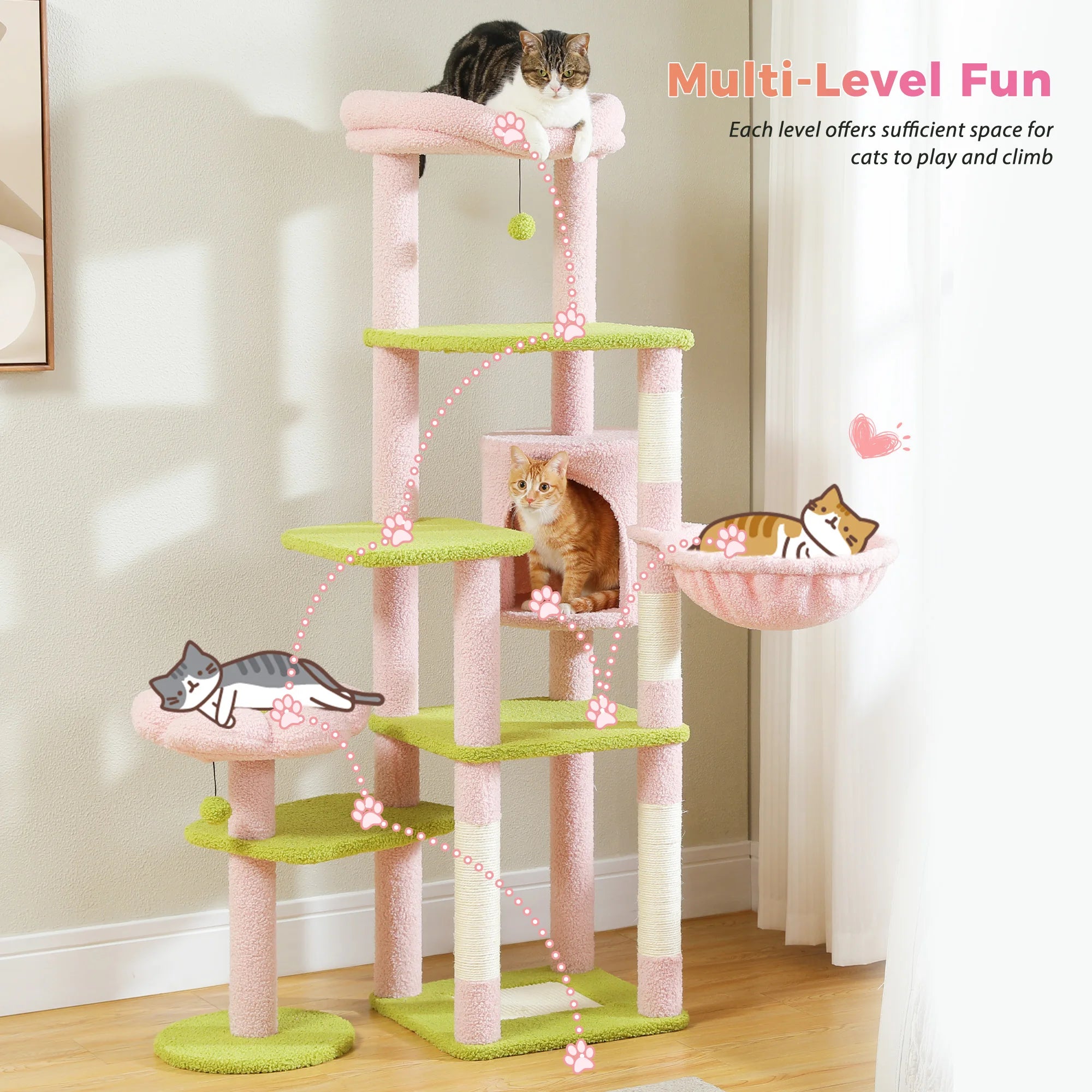 Large Indoor Cat Tree with XL Hammock & Scratching Posts