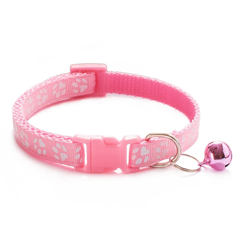 Printed Cat Collar with Bell – Adjustable Multi-Color Pet Necklace for Cats & Small Dogs