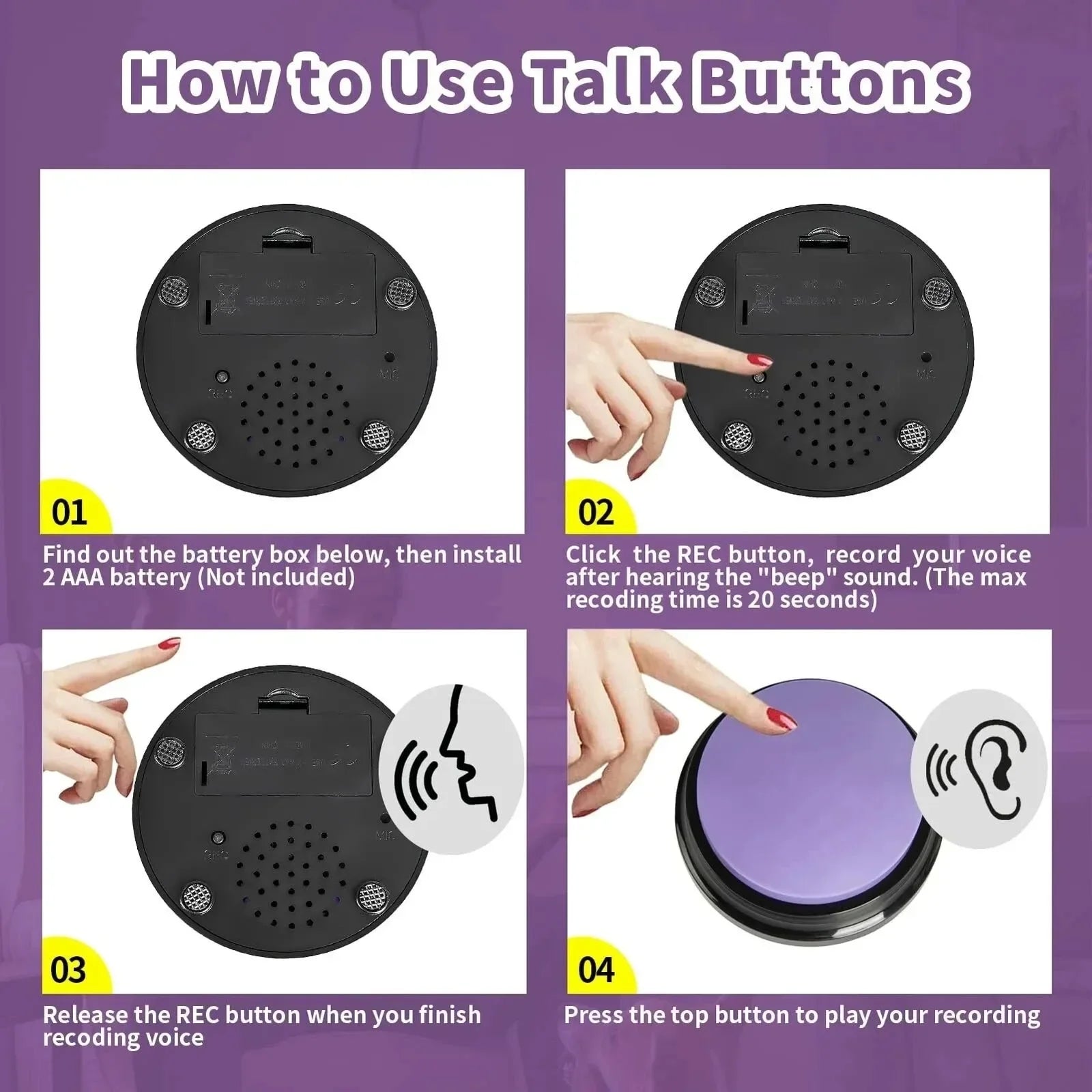 8PCS Dog Talking Buttons – 30s Recordable Voice Training Buzzers for Pets