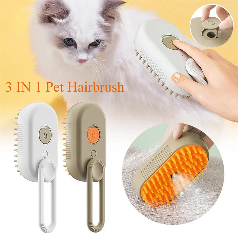 3-in-1 Electric Pet Steam Brush – Spray, Massage & Hair Removal Grooming Comb