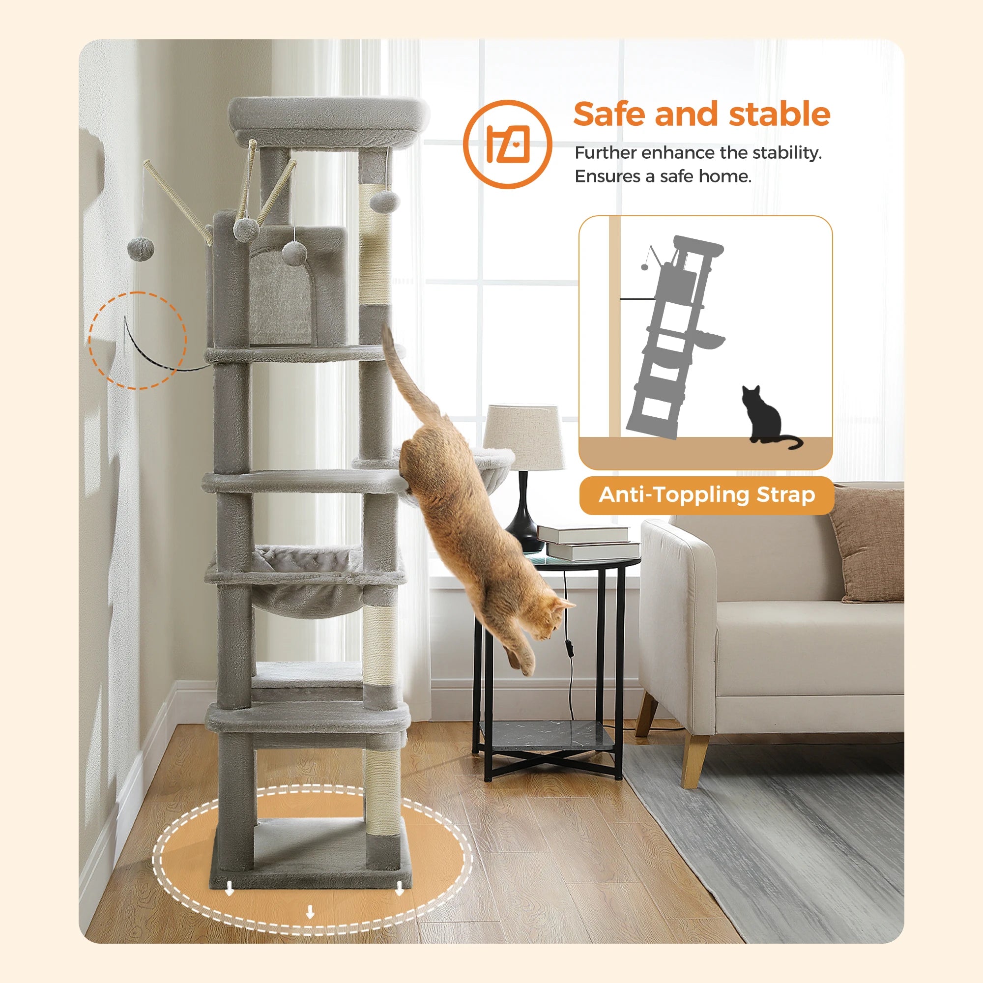 Large Indoor Cat Tree with XL Hammock & Scratching Posts