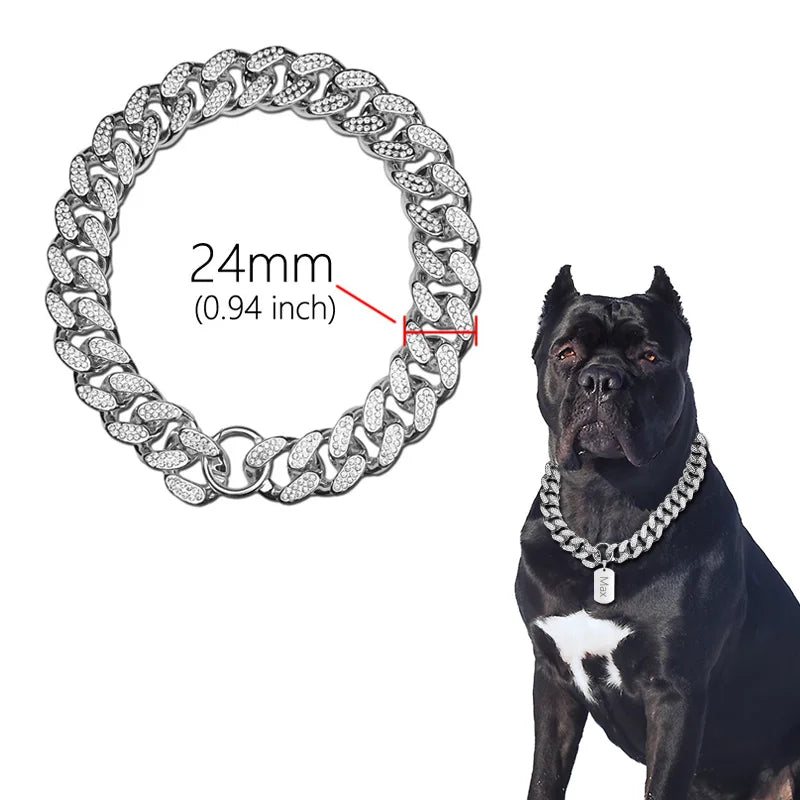 Diamond Inlay Dog Collar – Sparkling ABS Chain Necklace for Small to Large Pets