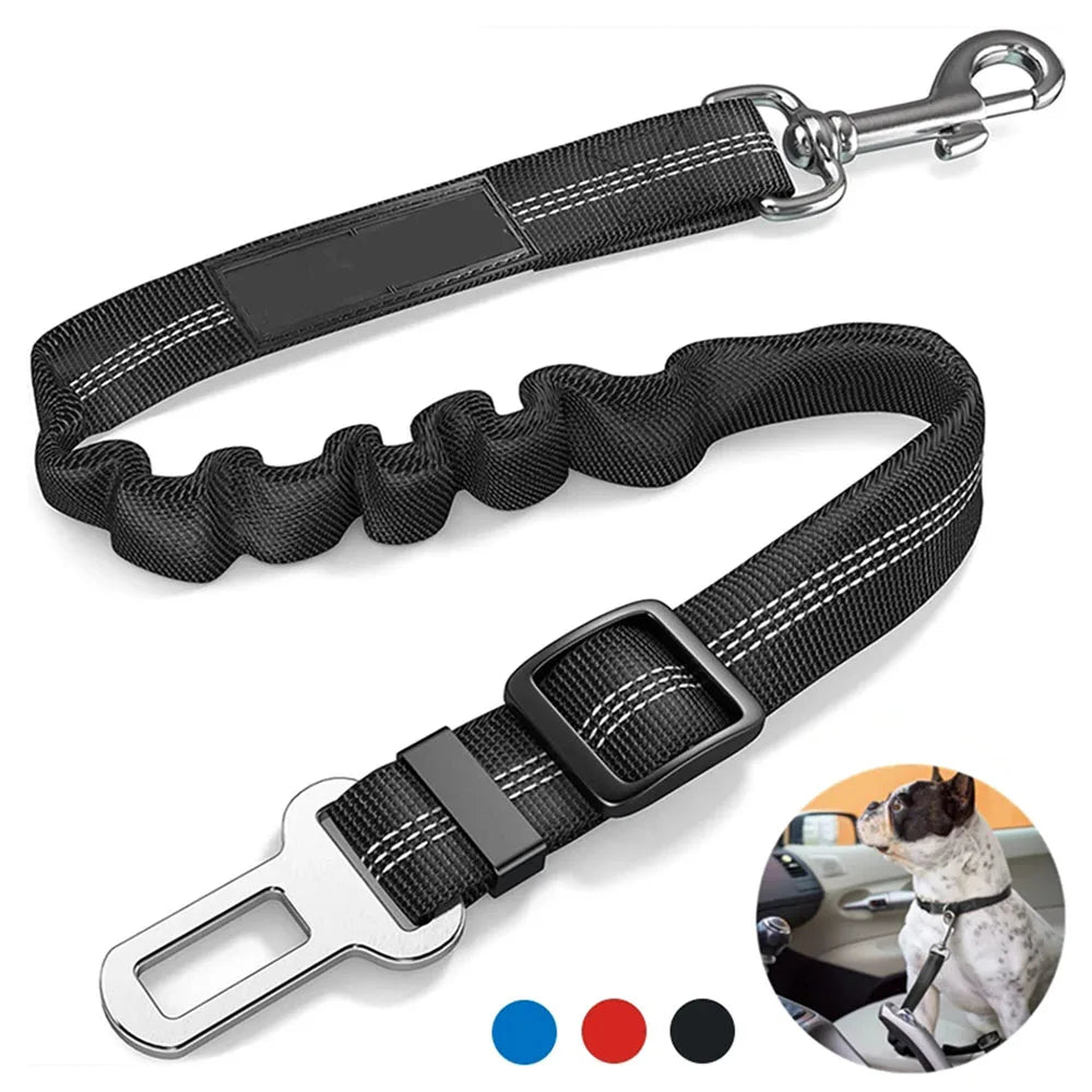 Adjustable Reflective Dog Car Seat Belt – Cushioned Elastic Travel Harness