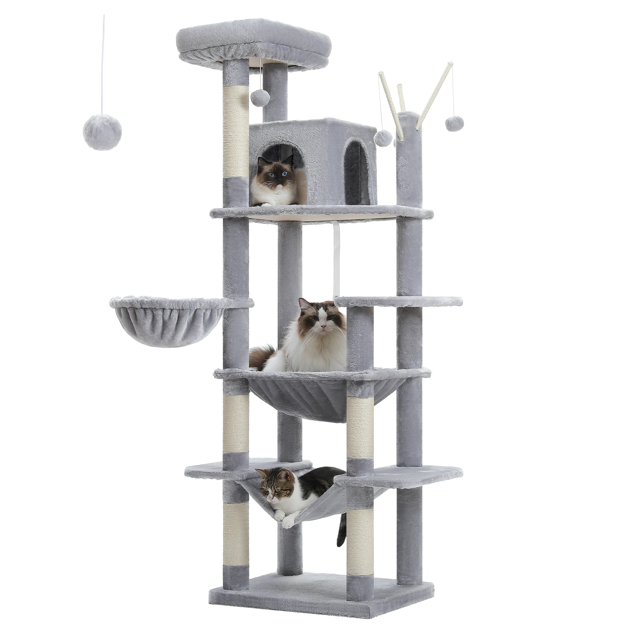 Large Indoor Cat Tree with XL Hammock & Scratching Posts