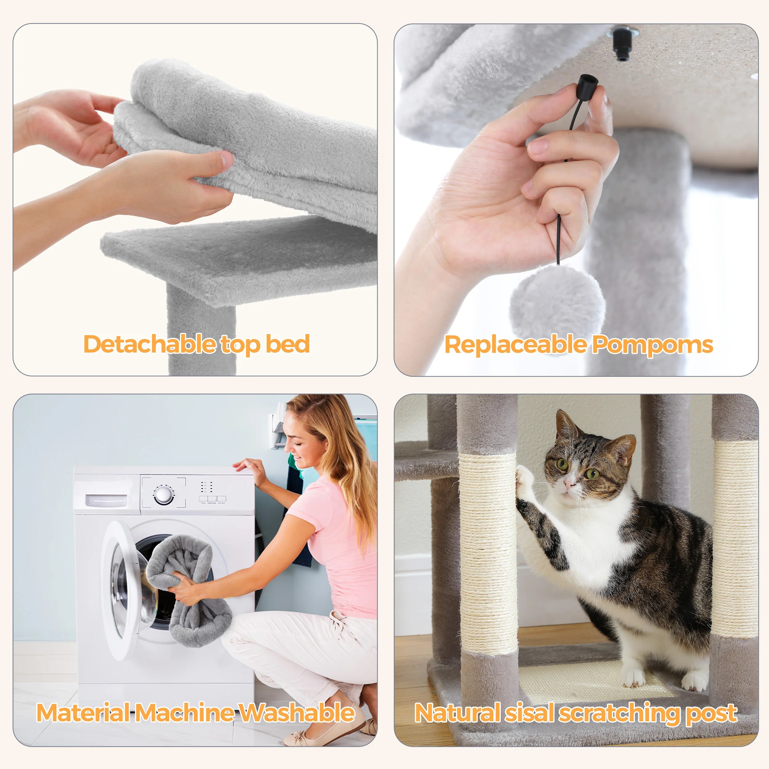 Large Indoor Cat Tree with XL Hammock & Scratching Posts