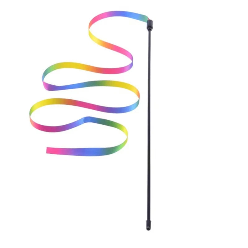 Rainbow Cat Teaser Wand – Interactive Toy with Colorful Strips for Playful Cats