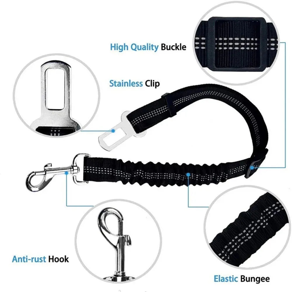 Adjustable Reflective Dog Car Seat Belt – Cushioned Elastic Travel Harness