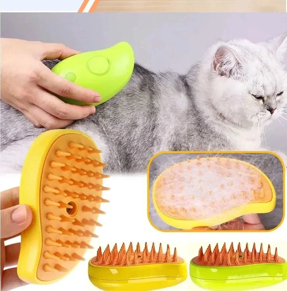 3-in-1 Electric Pet Steam Brush – Spray, Massage & Hair Removal Grooming Comb