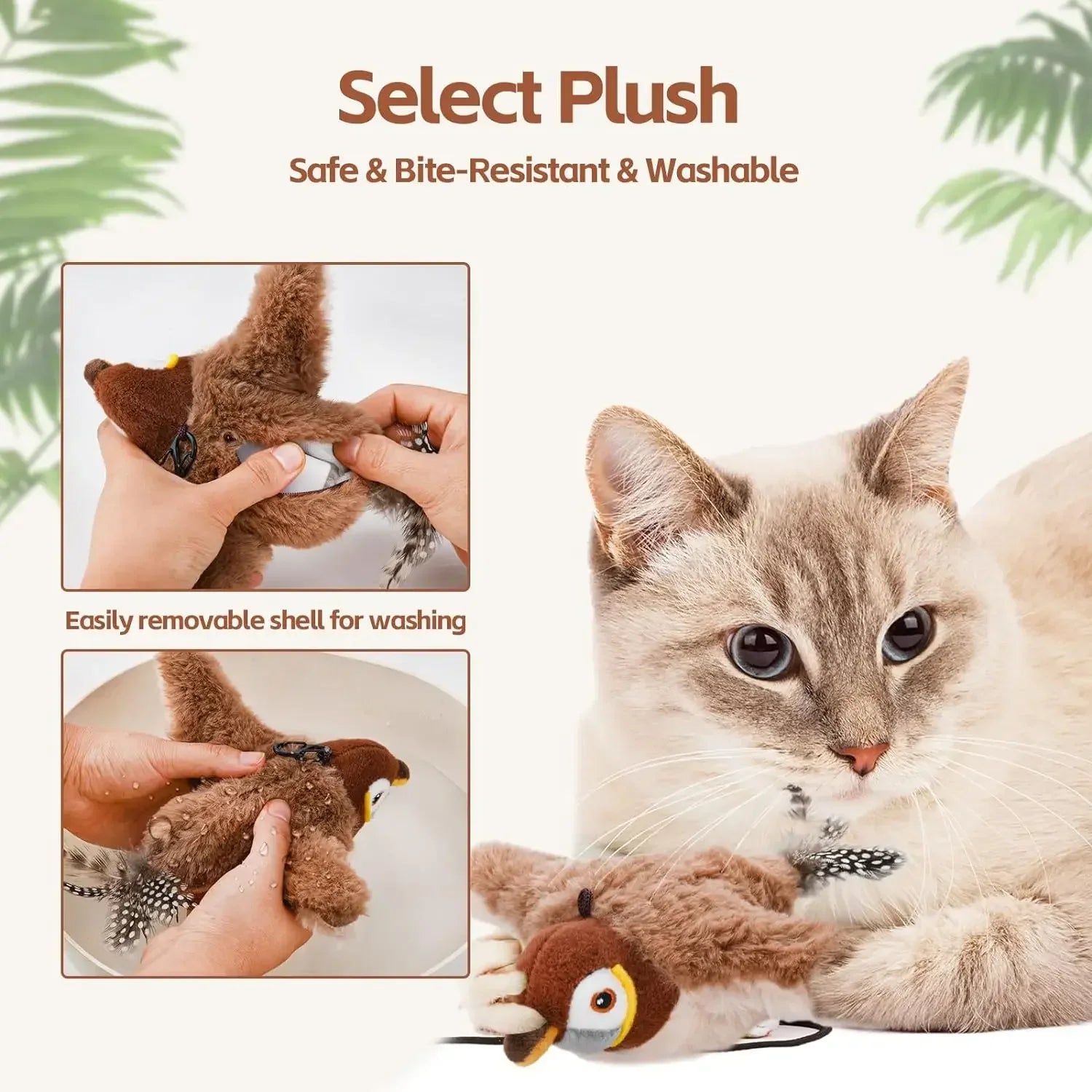Rechargeable Flapping Bird Cat Toy – Touch-Activated Plush with Catnip