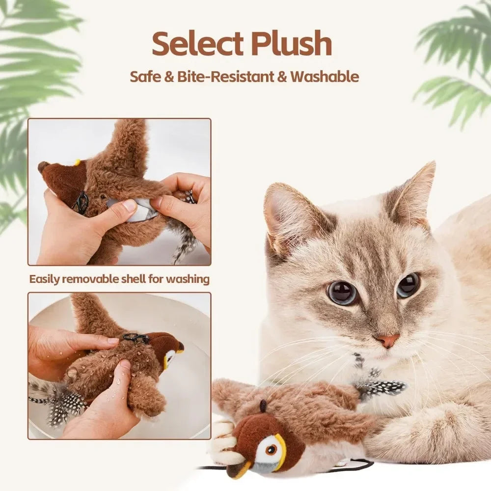 Rechargeable Flapping Bird Cat Toy – Touch-Activated Plush with Catnip