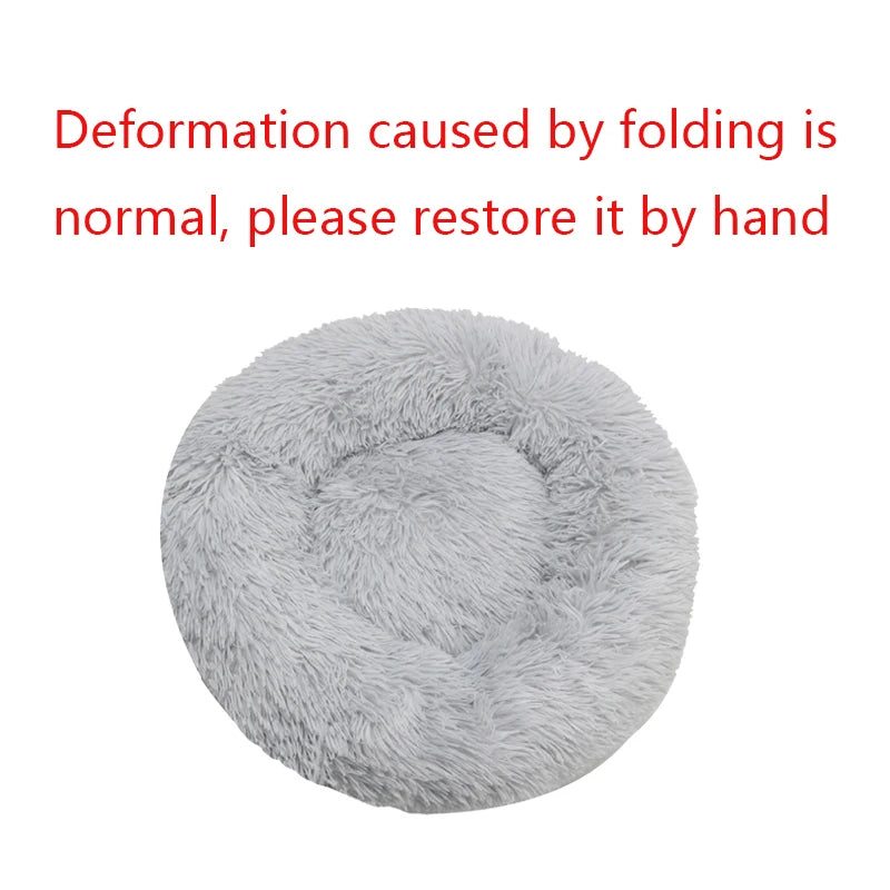 Round Plush Dog & Cat Bed – Warm Washable Pet Sofa for Winter