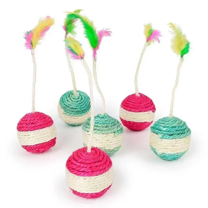 Sisal Scratching Ball Cat Toy – Interactive Feather Toy for Kittens