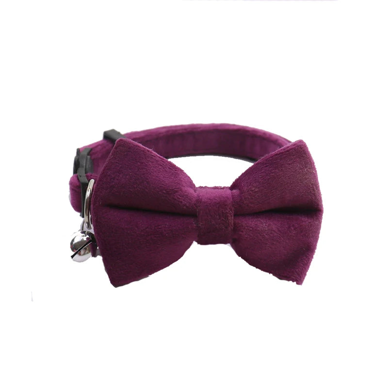 Velvet Cat Collar with Bow & Bell – Adjustable Safety Collar for Cats & Small Dogs