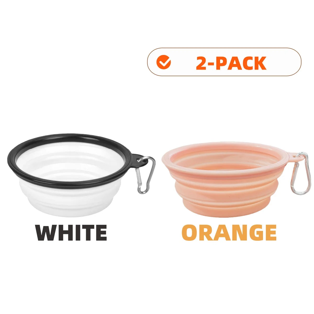 2PCS Collapsible Pet Bowls – Portable Silicone Food & Water Dishes with Carabiner