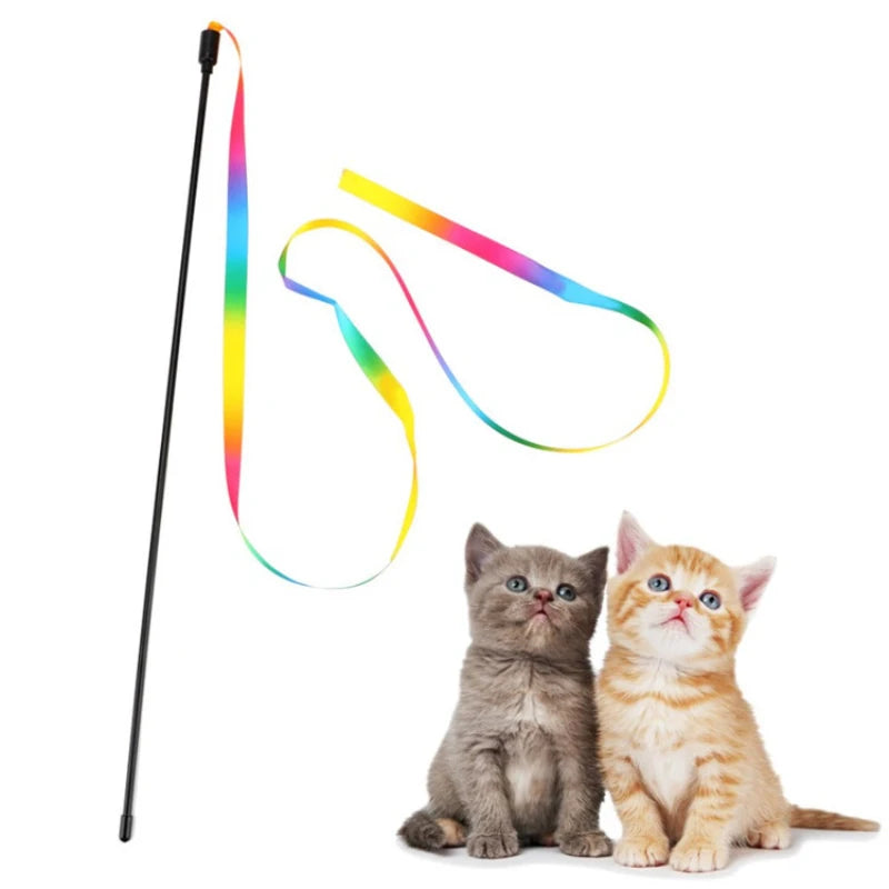 Rainbow Cat Teaser Wand – Interactive Toy with Colorful Strips for Playful Cats