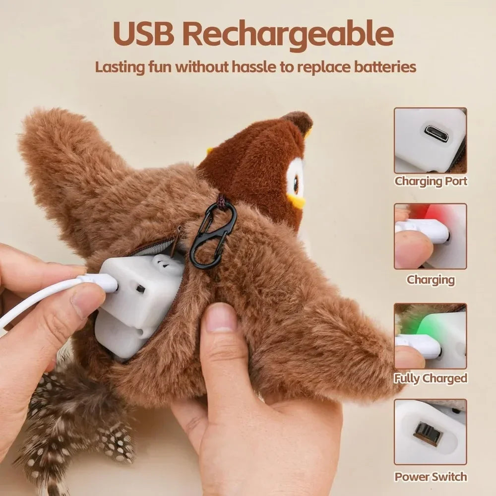 Rechargeable Flapping Bird Cat Toy – Touch-Activated Plush with Catnip