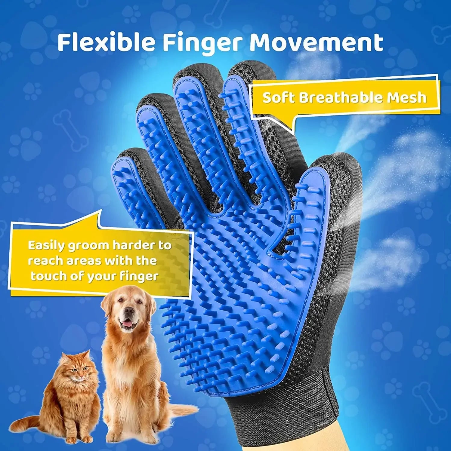 Gentle Pet Grooming Glove – Hair Remover Mitt for Cats & Dogs