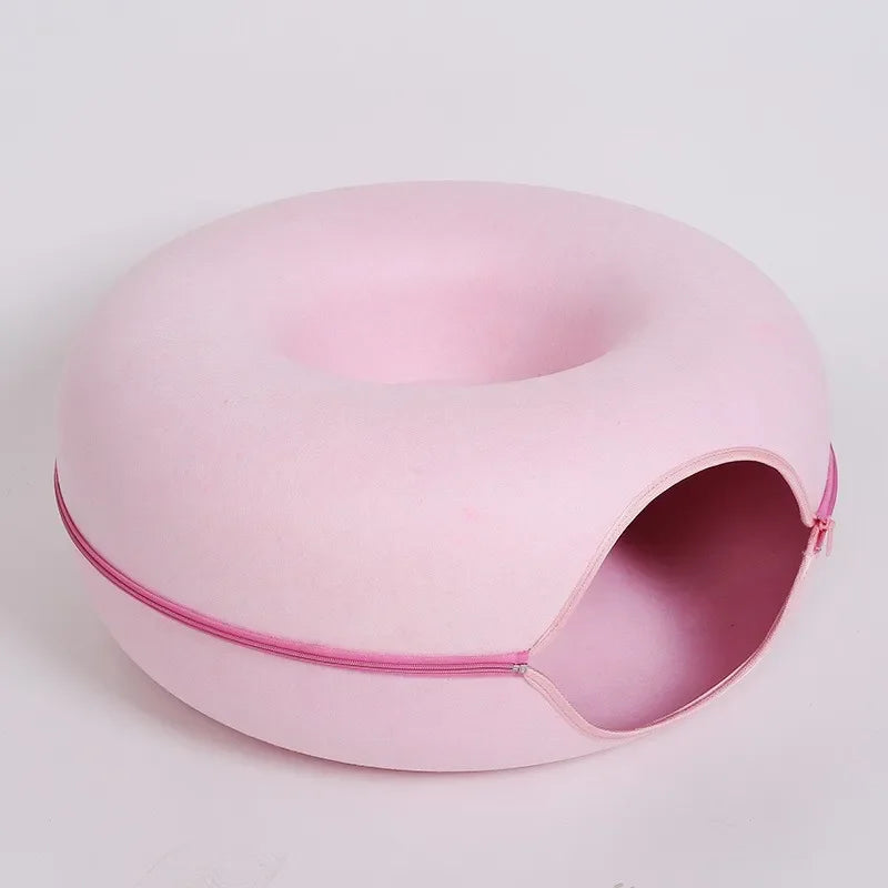 Donut Cat Tunnel Bed – Felt Cat House & Interactive Toy for Kittens