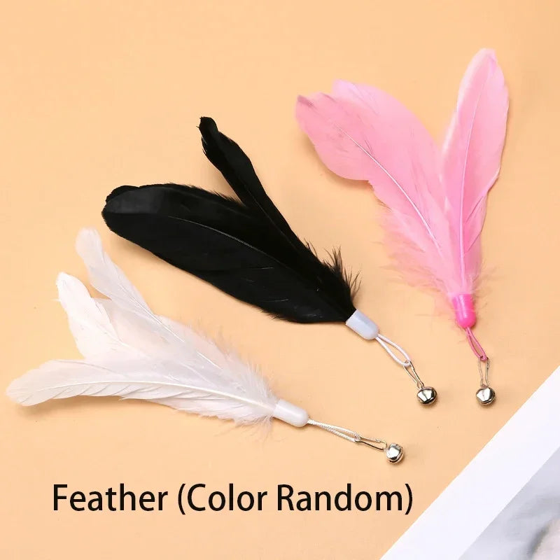 Cat Teaser Wand with Suction Cup – Feather Toy with Bell & Replaceable Head