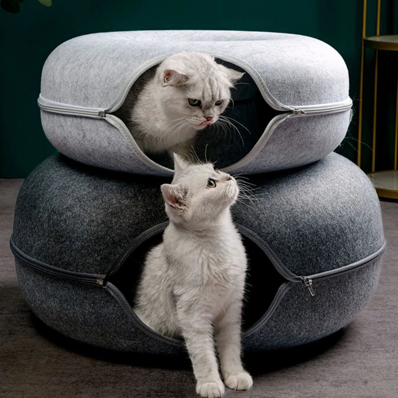 Donut Cat Tunnel Bed – Felt Cat House & Interactive Toy for Kittens