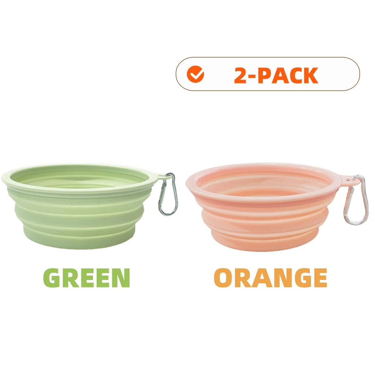 2PCS Collapsible Pet Bowls – Portable Silicone Food & Water Dishes with Carabiner
