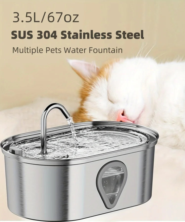 3.5L Stainless Steel Automatic Cat Water Fountain with LED Light