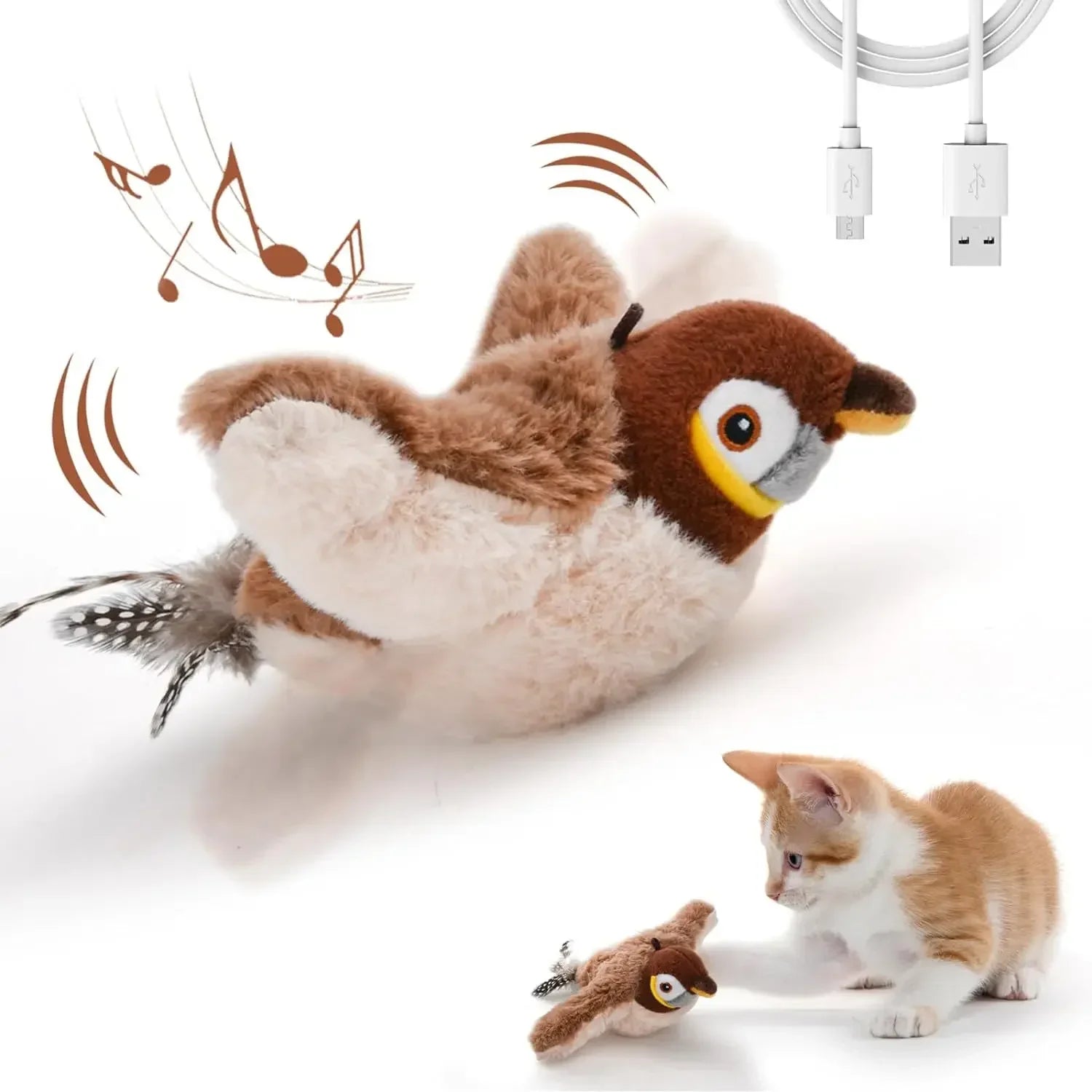 Rechargeable Flapping Bird Cat Toy – Touch-Activated Plush with Catnip