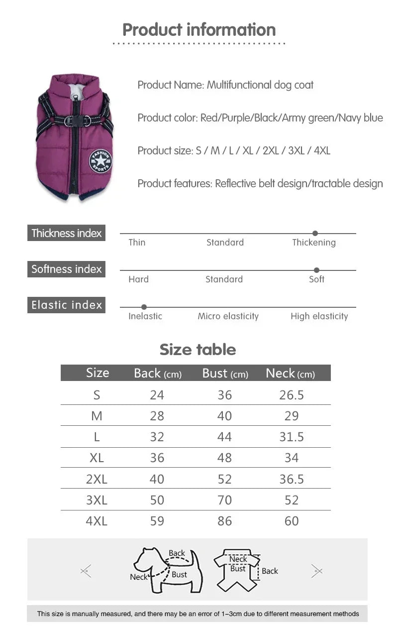 Winter Dog Jacket with Built-in Harness – Waterproof Warm Coat for Small & Large Dogs