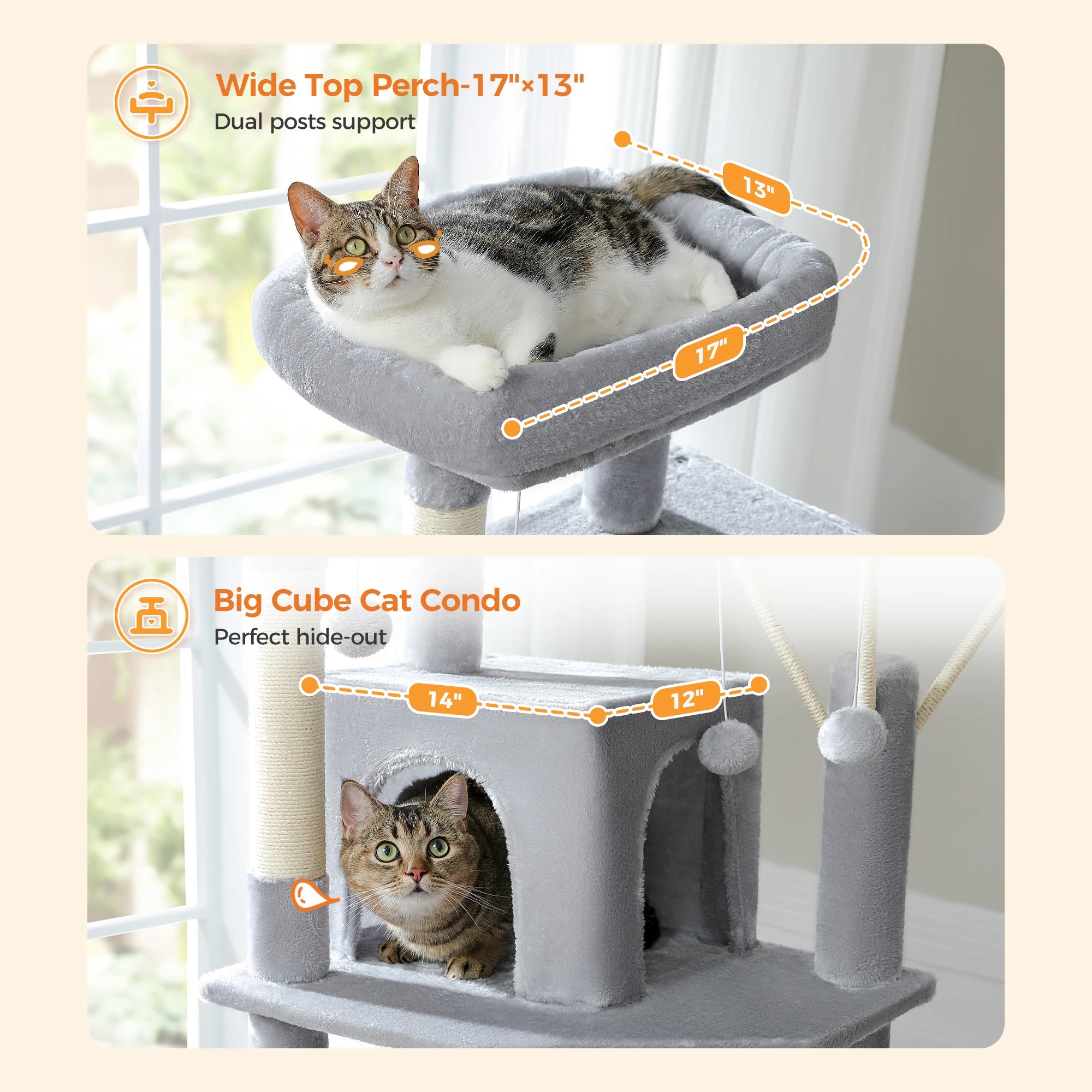 Large Indoor Cat Tree with XL Hammock & Scratching Posts