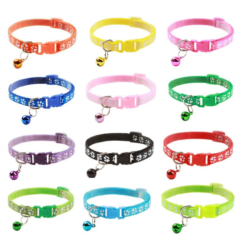 Printed Cat Collar with Bell – Adjustable Multi-Color Pet Necklace for Cats & Small Dogs