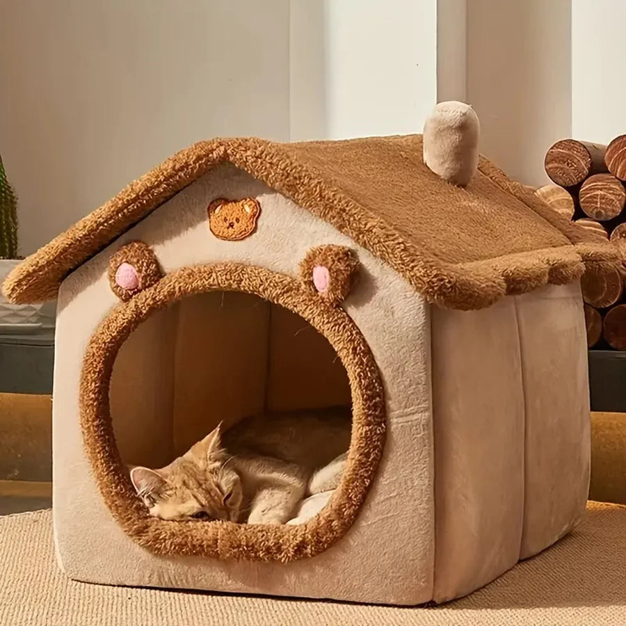 Foldable Pet House Bed – Washable Cat & Puppy Cave Sofa for Small Pets