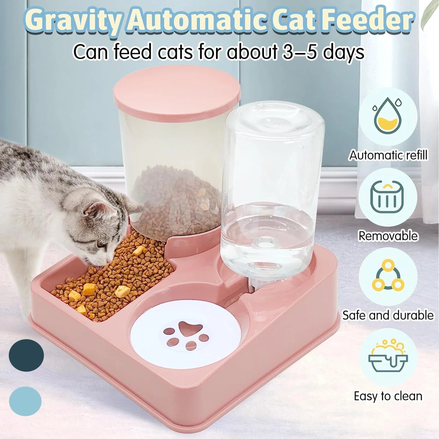 2-in-1 Automatic Cat Feeder & Water Dispenser – Tilted Gravity Pet Feeding Set