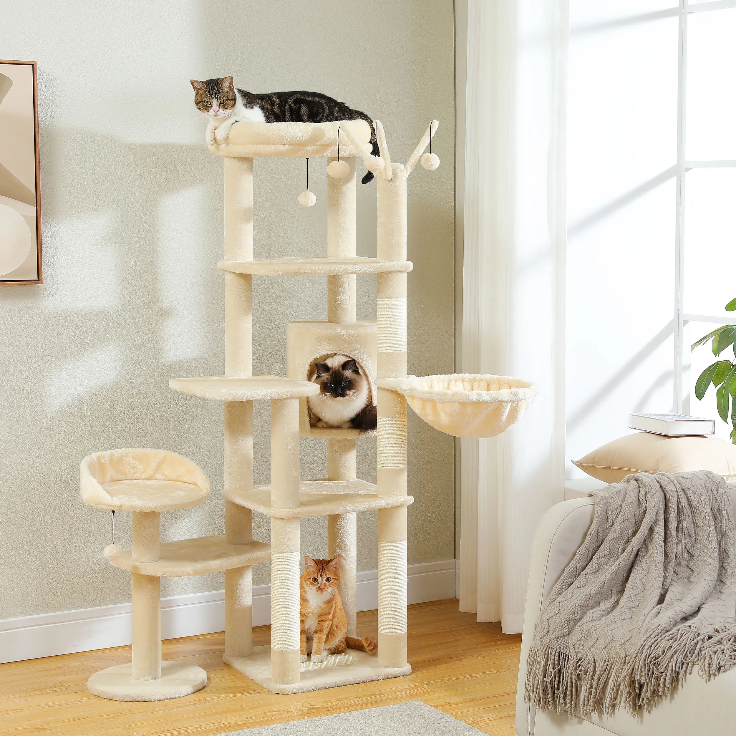 Large Indoor Cat Tree with XL Hammock & Scratching Posts