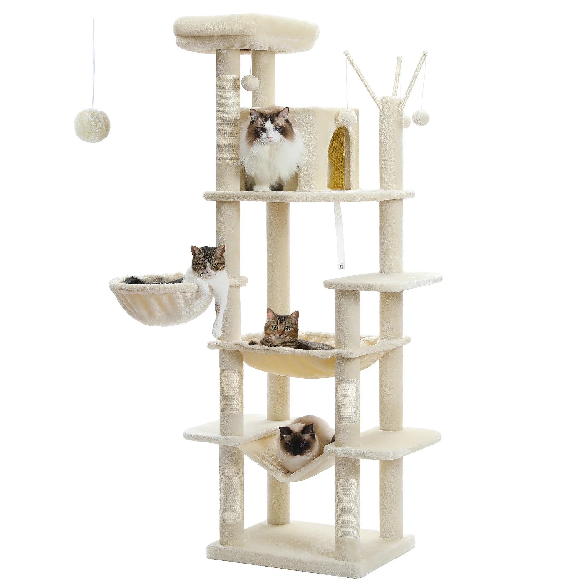 Large Indoor Cat Tree with XL Hammock & Scratching Posts