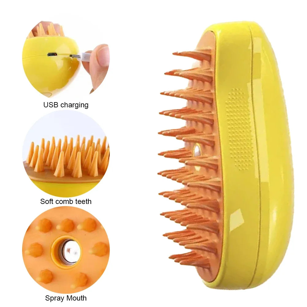 3-in-1 Pet Spray Massage Brush – Foldable Steam Comb for Bathing & Hair Removal