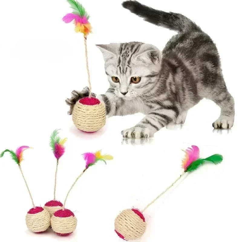Sisal Scratching Ball Cat Toy – Interactive Feather Toy for Kittens