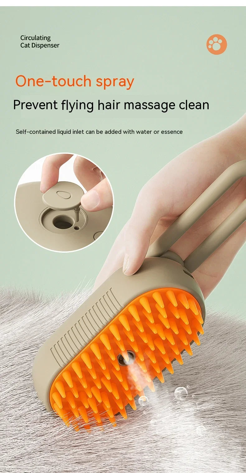 3-in-1 Electric Pet Steam Brush – Spray, Massage & Hair Removal Grooming Comb