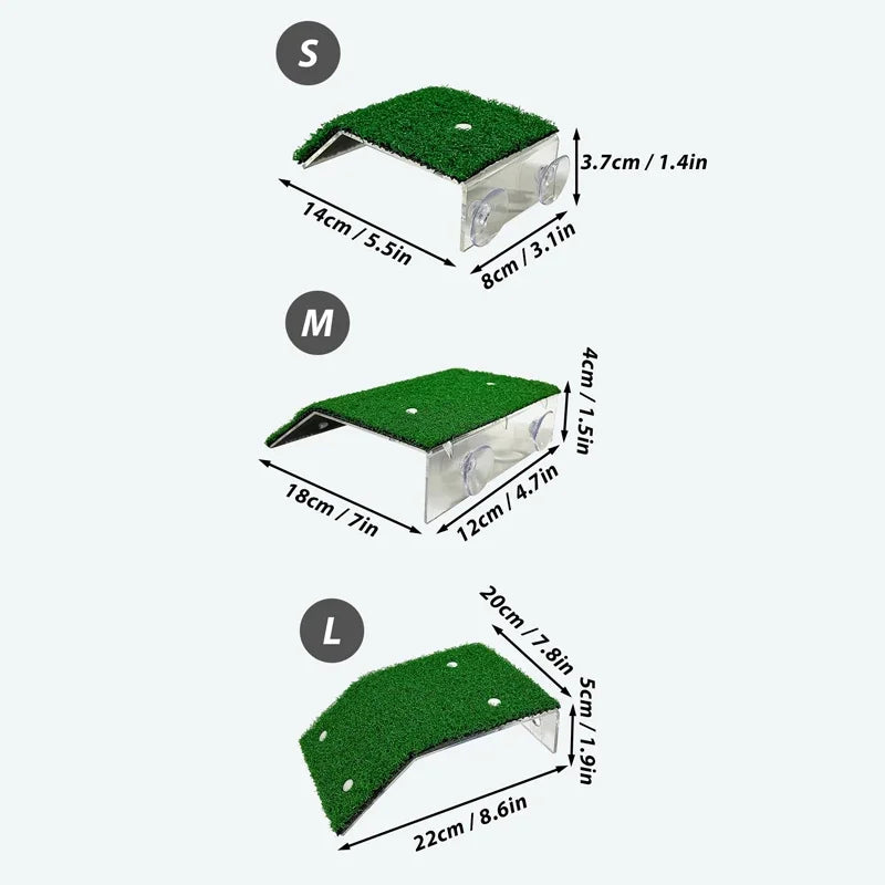 S/M/L Turtle Platform Float with Grass Ramp – Reptile Resting Terrace, Moss Island & Aquarium Habitat Decor