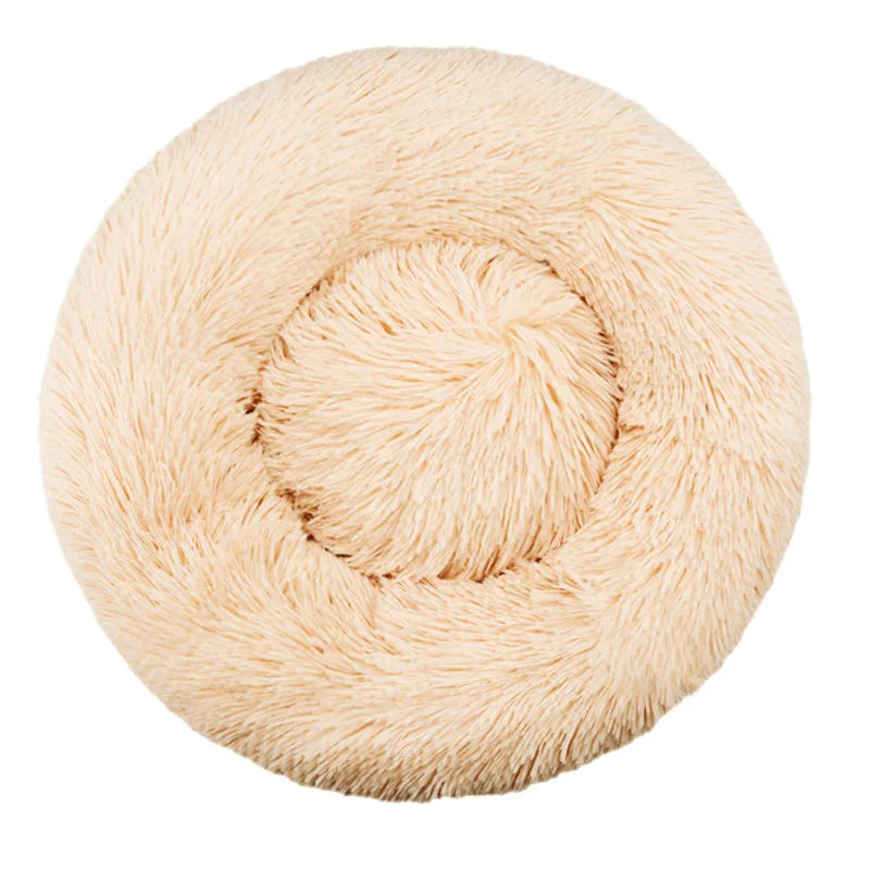Round Plush Dog & Cat Bed – Warm Washable Pet Sofa for Winter