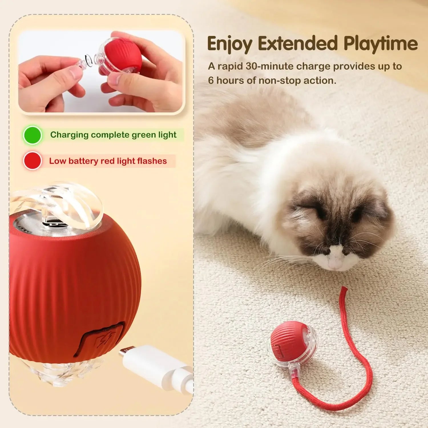 Interactive Rolling Cat Ball – Smart Rechargeable Toy with Tail